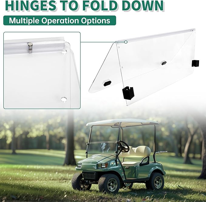 ECOTRIC Clear Windshield Compatible with 2000.5-UP Club Car DS Golf Cart Fold Down