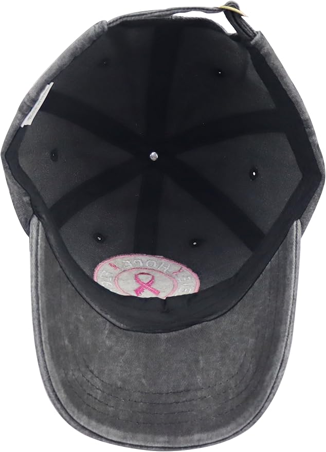 Believe Hope and Fight Hat for Women, Adjustable Cotton Embroidered Pink Ribbon Breast Cancer Baseball Cap