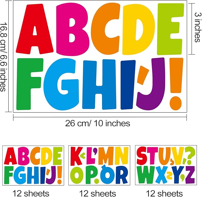 Bemeol Letter Stickers 432 Pieces 36 Sheets Bulletin Board Letters 3 Inch - Image 2