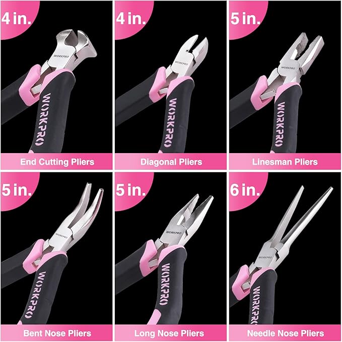 WORKPRO 6-Piece Mini Pliers Set, Needle Nose, Long Nose, Bent Nose, End Cutting - Image 2