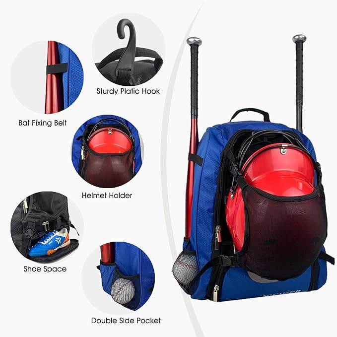 Baseball Backpack for Adult and Youth,Large Capacity Bat Bag,For all bats and equipment,T-Ball & Softball Equipment & Gear, Large Main Compartment for Helmet & accessories