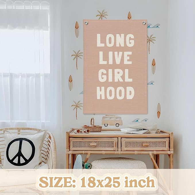 Long Live Girlhood Linen Canvas Banner, Girls Room Decor, Girls Nursery Decor - Image 2