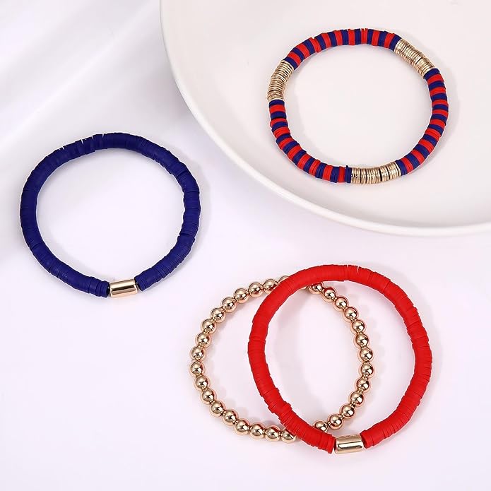 NLCAC 9 Pack Game Day Bracelets Stackable Heishi Beaded Stretchy Bracelet Preppy Jewelry Baseball Football Team Bracelets Sports Fan Accessories Gifts