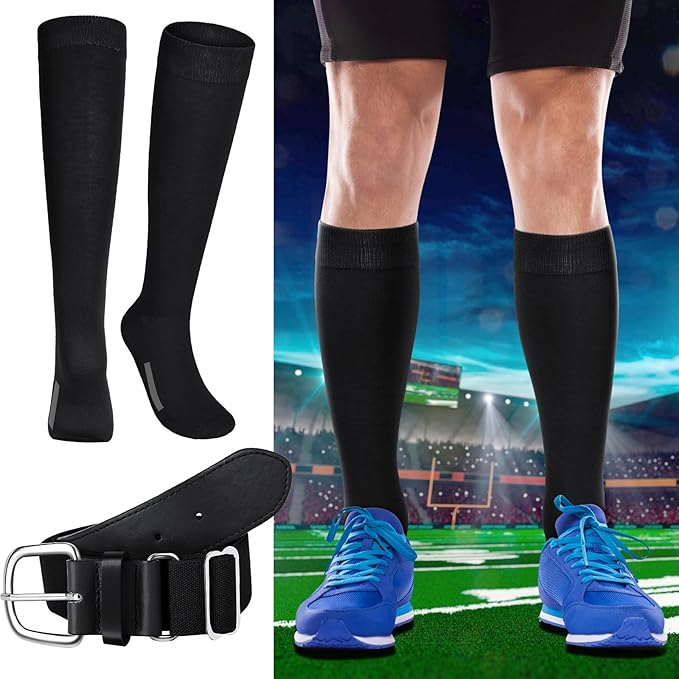 Haysandy Baseball or Softball Sock and Belt Combo Set 3 Football Baseball Socks with Softball Belt for Youth Boys Kids