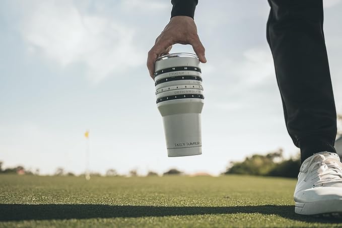 Tally Tumbler Golf Stainless Steel Cup, 30 oz Leak Proof Lid, Double Wall Insulation, Golf Tumbler with Score Keeping Counter used for strokes per hole, Greens in Regulation & Fairways Hit
