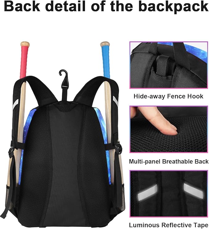 MATEIN Softball Bag, Lightweight Baseball Backpack with Shoe Compartment, Baseball Bag with Fence Hook for TBall Bat & Equipment, Softball Gifts Catchers Backpack for Women Fit Catcher’s Mitt, Helmet