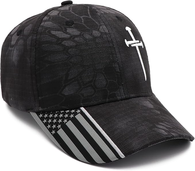 Jesus 3 Nail Cross Adjustable Baseball Cap with American Flag Hats for Men and Women Christian Gifts