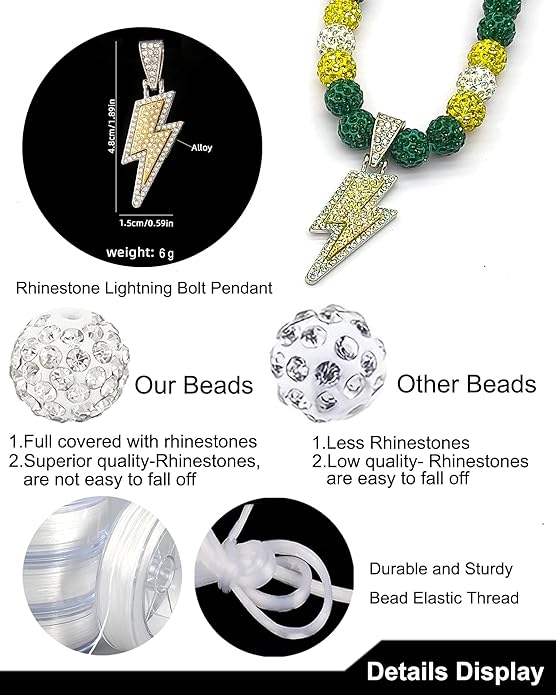 Baseball Necklace for Men 16/18/20 Inch Bling Ice Collection Lightning Bolt Pendant Necklace for Women Rhinestone Clay Beaded Discoball Accessories Gifts for Baseball Team Players Lovers