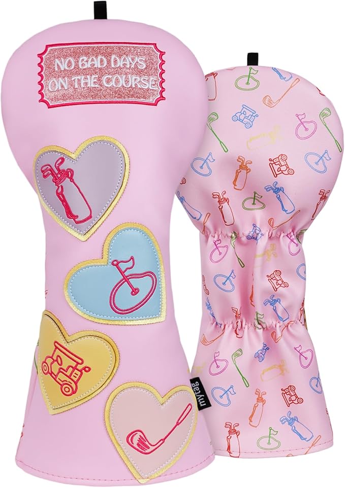 mytag Golf Head Covers Pink, No Bad Days On The Course Golf Club Covers Driver Fariway Hybrid Headcover for Women Girls