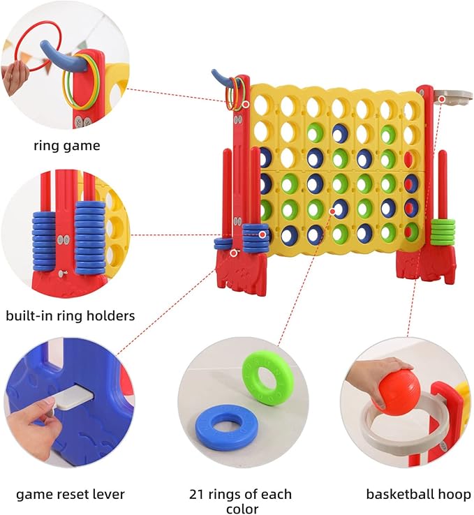 UNICOO Giant 4-in-A-Row with Carry Bag, Ring Toss, Basketball Hoop - Image 3