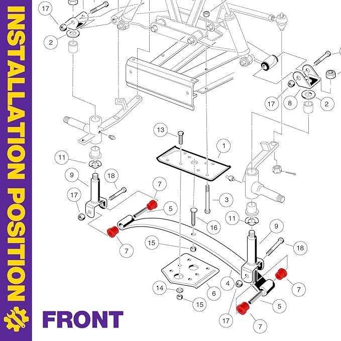 Club Car DS Front & Rear Leaf Spring Bushing Kit, Golf Cart Leaf Spring Polyurethane Bushing and Sleeves for 1981-Up DS, Upgraded Red GolfCart Suspension Shackle Parts OE Replaces 1012303 1015583