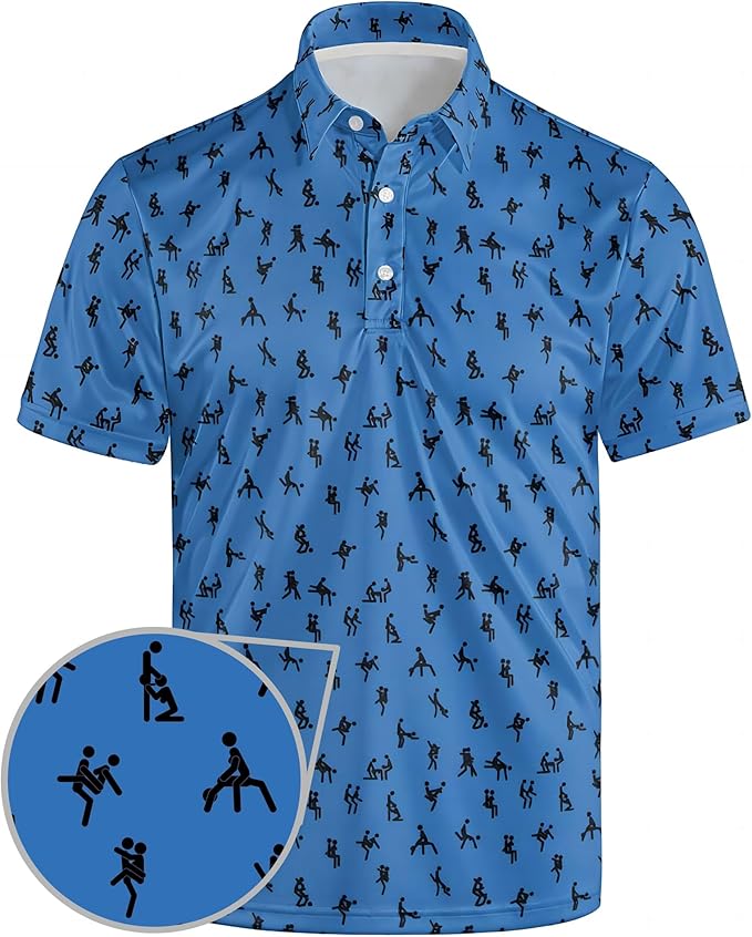 Golf Polo Shirts for Men Funny Print Short Sleeve Golf Shirts Performance Golf Polos
