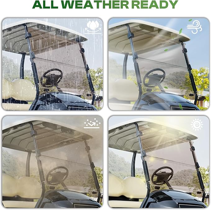 Golf Cart Windshield for Club Car Precedent,Tempo,Onward 2004-up Gas/Electric Golf Carts, Foldable PC UV Resistant Club Car Windshield（Tinted/Clear） (37.59" W x 33.96" H)