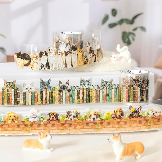 PET Tape Set for Junk Journal, 6 Rolls Cute Cat Tape Stickers, Journaling - Image 5