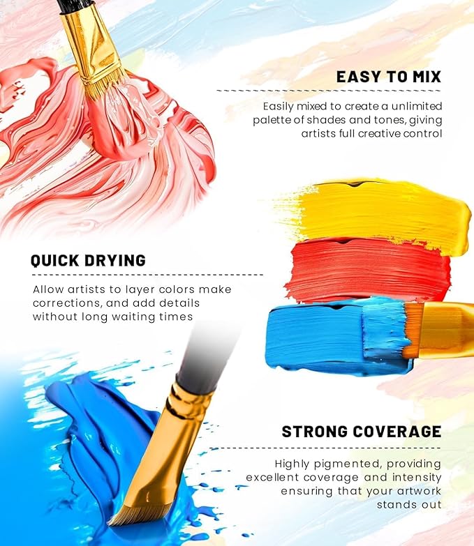 52 PCS Acrylic Paint Set with 12 Brushes, 2 Knives & Palette, 36 Colors Art - Image 5