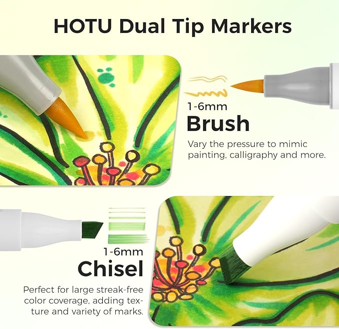 Alcohol Markers Brush Tip-120 Colors Dual Tip Brush & Chisel Art Marker Set - Image 2