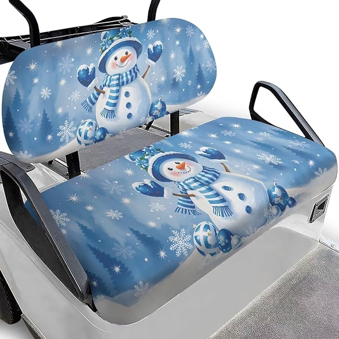 Bulopur Christmas Snowman Golf Cart Blanket Seat Covers 2 Piece Club Car Golf Cart Seat Covers Non-Slip Breathable Cozy Golfcart Cushion Cover Xmas Decorations