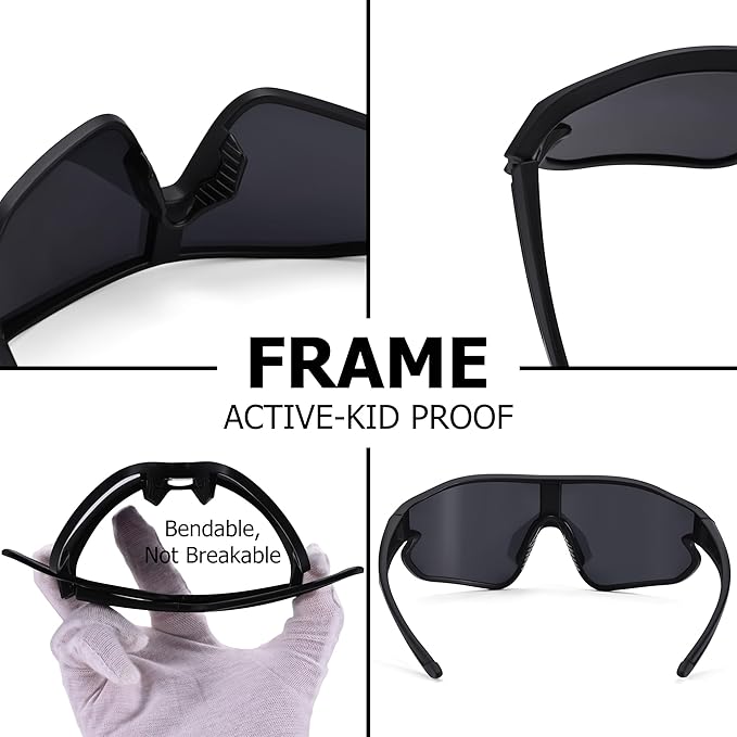 Kids Baseball Sunglasses - Youth Baseball Sunglasses for Boys Girls - Sports Softball Shades Age 6-14