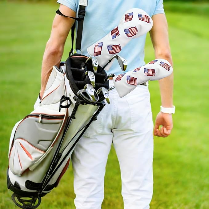 Golf Club Head Covers for Men Women, PU Leather Golf Headcover for Driver Fairway Wood and Hybrid, Funny Golf Accessories
