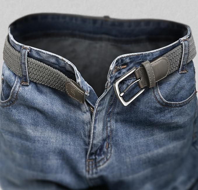 KEMISANT Men's Golf Belt 2 Pack-Braided Woven Stretch Belt for Gift Men Casual Jeans Sports Work 1 3/8"