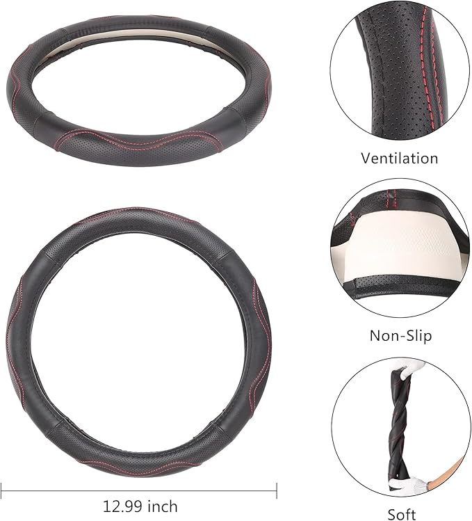 10L0L 13 Inch Golf Cart Steering Wheel Covers for EZGO TXT&RXV, Upgraded Microfiber Anti-Slip Steering Wheel Cover with Pu Leather