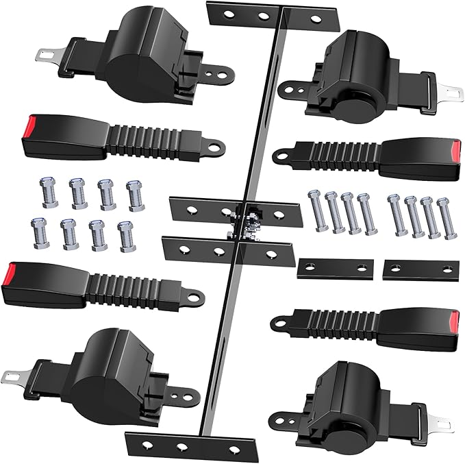 4 Pack Universal Golf Cart Seat Belts, Fits 4-Seats EZGO, Club Car Yamaha Golf Cart, Retractable 2+2/4 Passengers Seat Belts Kit, Front Rear Seat Belts with Bracket