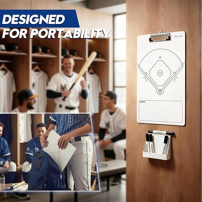 Baseball Lineup Board, Premium Baseball clipboard for Coaches, Waterproof Softball Lineup Boards for Dugout, Double-Sided Softball Lineup Board for Dugout with Tactics Field & Lineup Planner