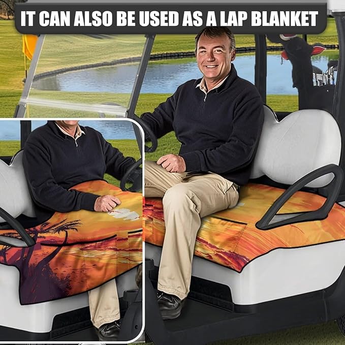 Golf Cart Seat Covers, Universal Golf Cart Seat Towel Blanket with 4 Front Pockets & Nonskid Bottom Fits for Club Car 2 Person Seats Golf Carts