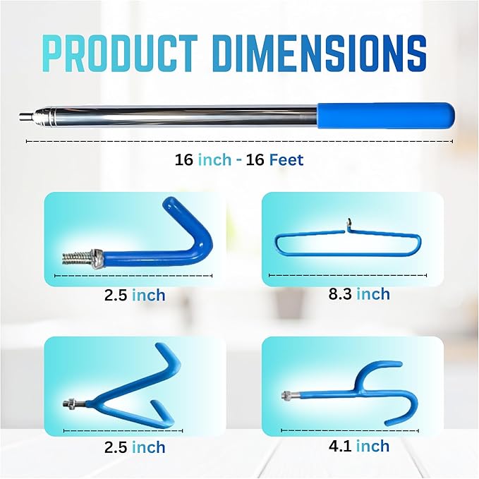 ZORAT 4-in-1 Disc Golf Retriever Pole, 16ft Telescopic Retriever Pole with 4 Hooks, Durable Rubber Handle & Carry Bag Disc Golf Retriever Disc Retriever to Retrieve Discs from Water, Trees & Bushes