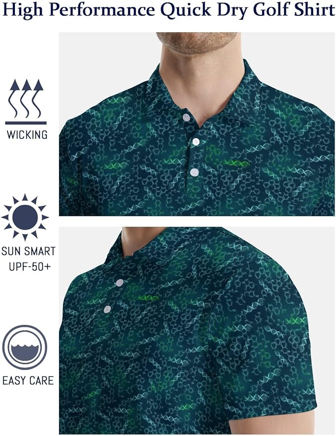 HUURAY Funny Golf Polos for Men Funny Print Short Sleeve Shirts Quick Dry Polo Shirts Hawaiian Shirt Performance Golf Outfits