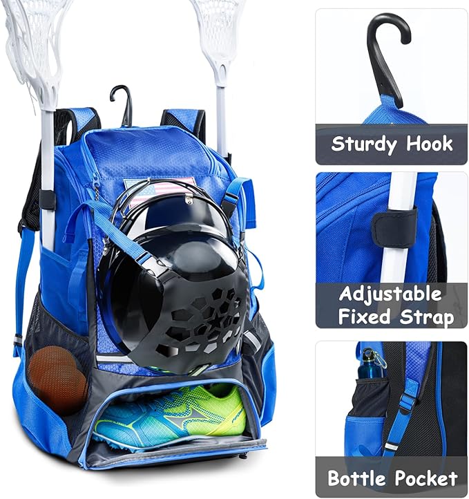 2-in-1 Baseball & Lacrosse Backpack for Youth, Boys, Adults - Bat and Softball Equipment Bag With Glove Holder, Helmet, Shoes Compartment - T-Ball Accessories and Baseball Gifts