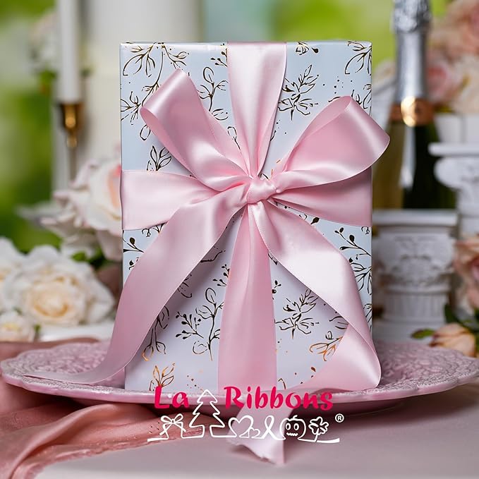 LaRibbons 1 Inch 50 Yard Double Faced Satin Ribbon, Rose Pink Satin Craft - Image 2