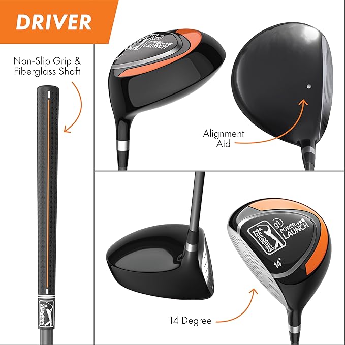 PGA Tour Youth Golf Club Set for Ages 5-15+ (3’5”-5’10”), Right and Left-Handed Kids Golf Sets – Beginner Junior Golf Clubs with Lightweight Stand Bag, Mallet Putter, Hybrid, Driver