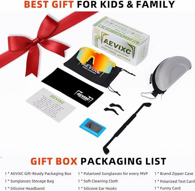 2-Sizes Kids Youth Baseball Sunglasses Men Women Vipers Sunglasses Softball Boys Girl True Polarization &UV Protection