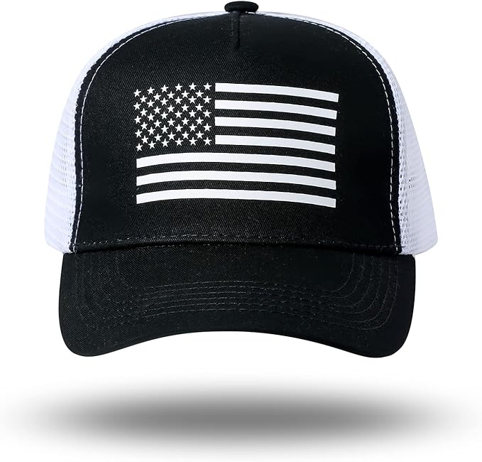 American Flag Trucker Hat - Snapback Hat, Baseball Cap for Men Women - Breathable Mesh Side, Adjustable Fit - for Casual Wear