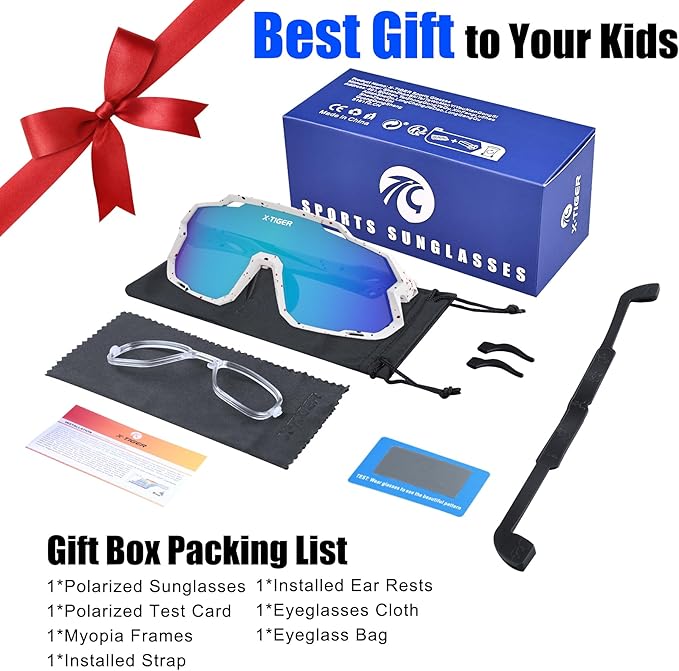 X-TIGER Kids Sunglasses Polarized Youth Baseball Sunglasses for 8-14 boys girls UV400 Sports Softball Cycling Glasses