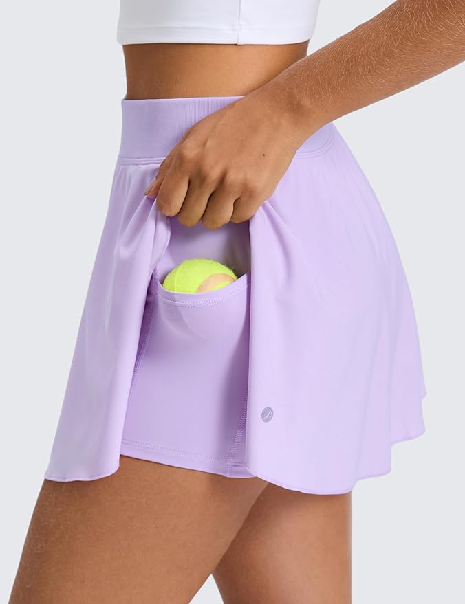 CRZ YOGA Lightweight Drapey Side Slit Tennis Skirts for Women - High Waisted Mini Flowy Lined Golf Skort with Pockets