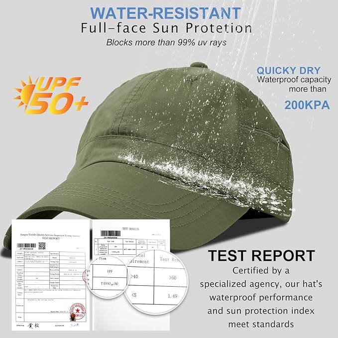 Mens Water-Resistant Baseball Cap Womens Rain Hat Foldable Outdoor Running Sun Fishing hat