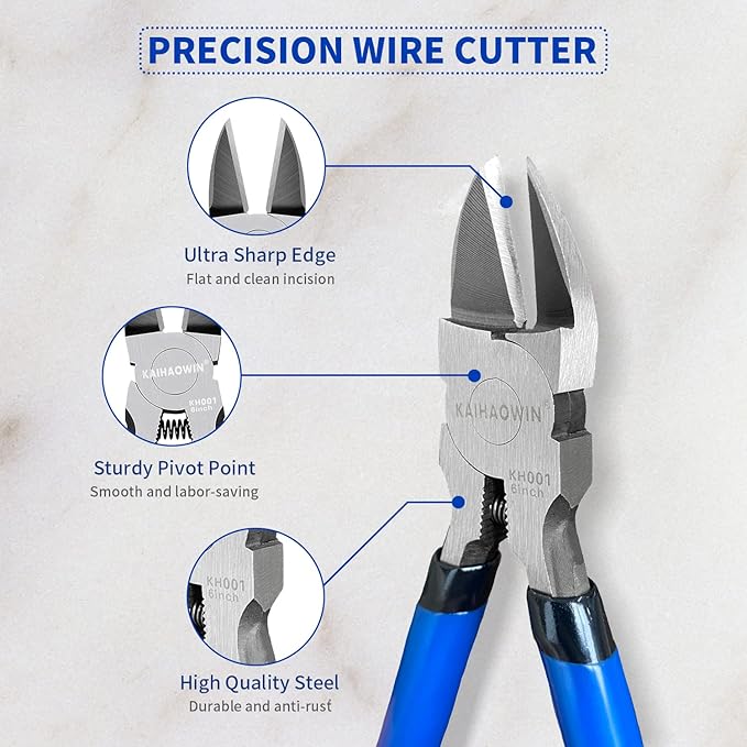 Wire Cutters 2 Pack, 6.5 inch, KAIHAOWIN Flush Cutters Diagonal Cutters Side - Image 4