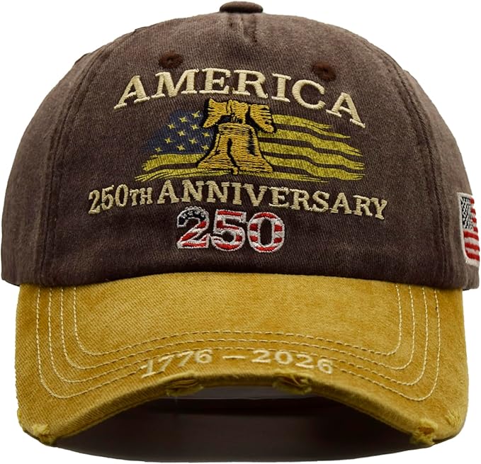 USA 250th Anniversary Hat, Adjustable 250th Anniversary Printed Patriotic Baseball Caps, Tribute Retro Washed Hat