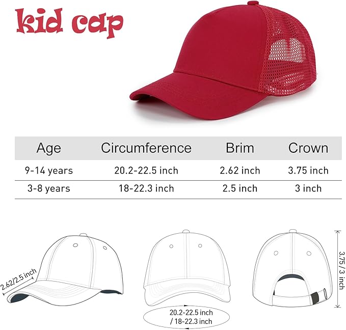 Edoneery Baseball Cap for Kids-Adjustable Washed Cotton Golf Toddler Hat for Boys & Girls