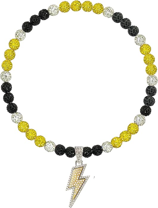 Baseball Necklace for Men 16/18/20 Inch Bling Ice Collection Lightning Bolt Pendant Necklace for Women Rhinestone Clay Beaded Discoball Accessories Gifts for Baseball Team Players Lovers