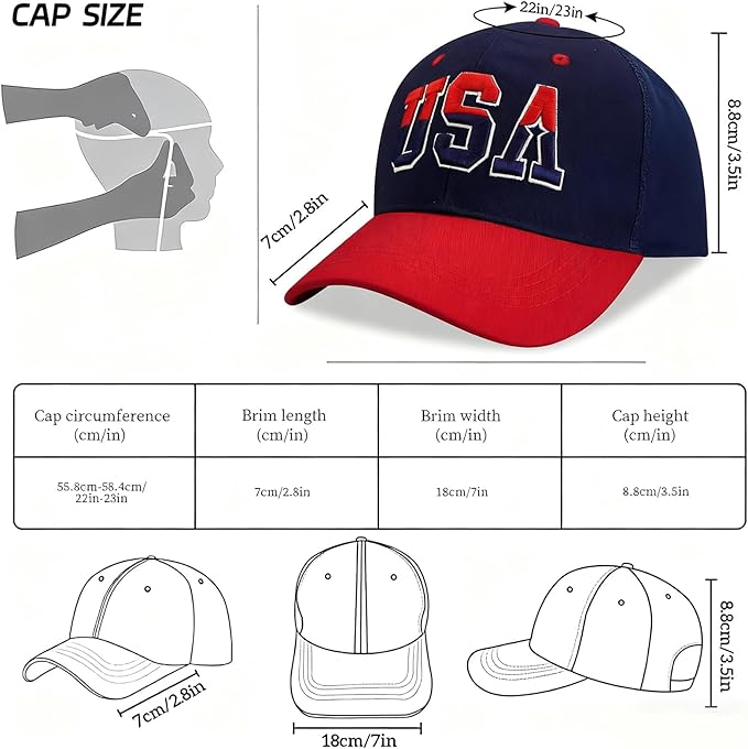American Flag Patriotic Baseball Cap | Embroidered USA Flag 100% Cotton Adjustable Hat for Men & Women