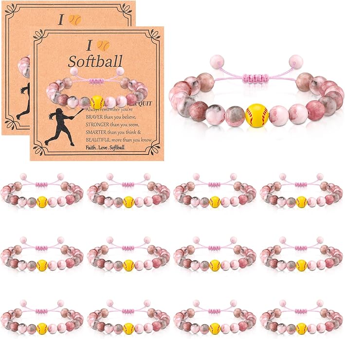 12 Set Sport Adjustable Beaded Bracelets Gifts Football Softball Soccer Volleyball Golf Basketball Hockey Bracelets for Women Men Adjustable Beaded Accessories