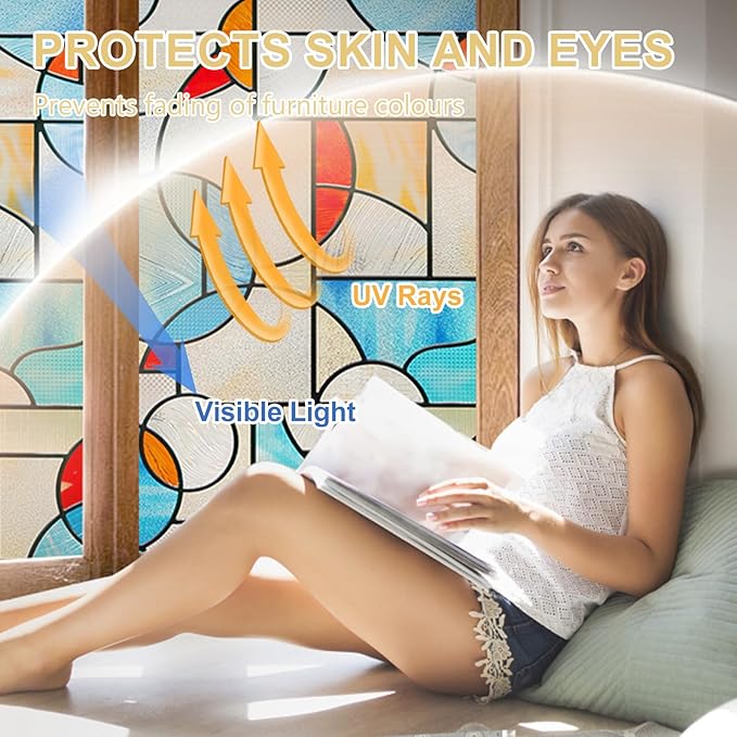 3D Stained Glass Window Privacy Film, Heat Control UV Blocking Static Cling - Image 3