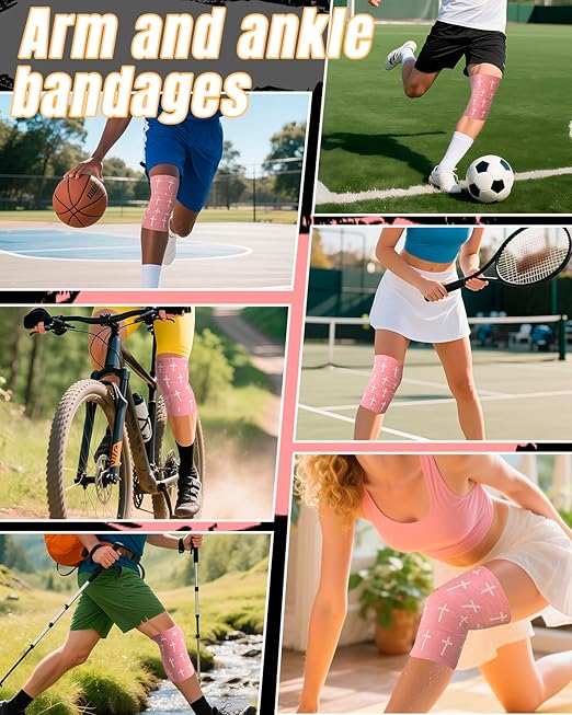 Yigney 2 Pcs Cross Tape Christian Athletic Tapes Religious Sport Soccer Wrist Tape Cross Pink Tapes for Soccer Football Baseball Gymnastics Boxing Christian Church Gifts Tennis 2IN X 23FT