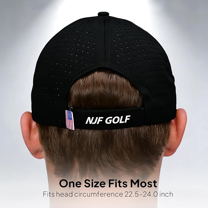 NJF Golf Hat Men - Breathable Mens Golf Hats, Adjustable Rope Hook and Loop Style Cap, Convenient Cap with Tee Holder