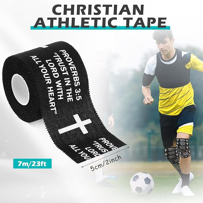 TrelaCo 1 Pcs Wrist Tape Baseball Cross Christian Athletic Tape 2in x 23ft Sports Wrap Cotton for Football Hockey Soccer Baseball Fingers Ankles Wrist Injury Wrap(Proverbs 3:5,Black)