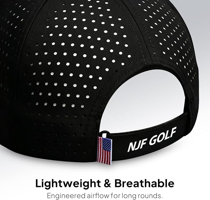 NJF Golf Hat Men - Breathable Mens Golf Hats, Adjustable Rope Hook and Loop Style Cap, Convenient Cap with Tee Holder