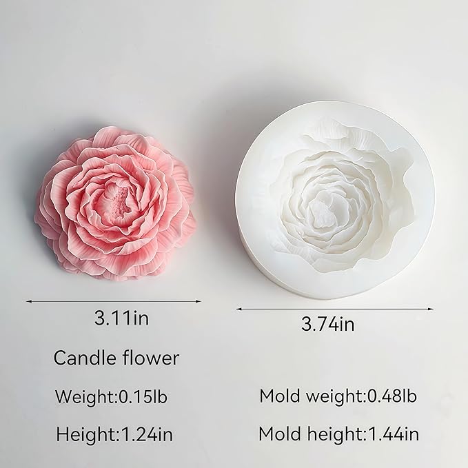 2PCS Peony Rose Flower Candle Silicone Mold Resin Soap Clay Chocolate Jelly - Image 4